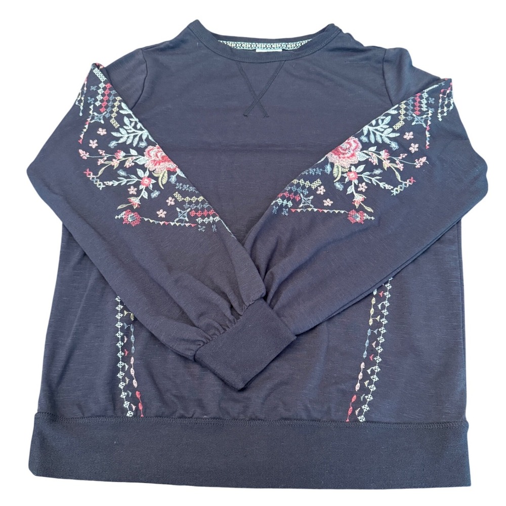 Knox Rose Womens Floral Embroidered Sweatshirt Brown Boho M Hippie Cottage-core